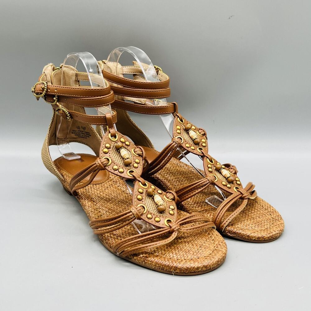 Sam Edelman Sandals Womens 7 Brown Danica Gladiator Beaded Ankle Shoes
